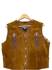 Unisex Cripple Creek XL Southwestern Fringed Suede Leather Vest Snap Front Beads