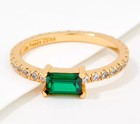 Diamonique x Lisa Freede Goldtone Sim Emerald and Clear Color Baguette Ring