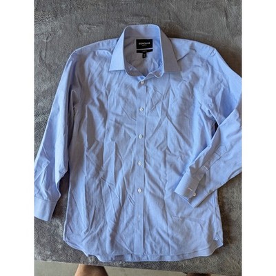 Bonobos Tailored Fit Wrinkle Free Dress Shirt Light Blue Micro Check 16.5 x 29