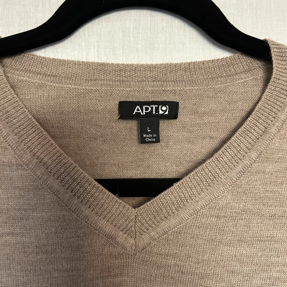 APT 9. Merino Wool Knit Vest Beige tan brown golf fall academia business Large - Image 2 of 4