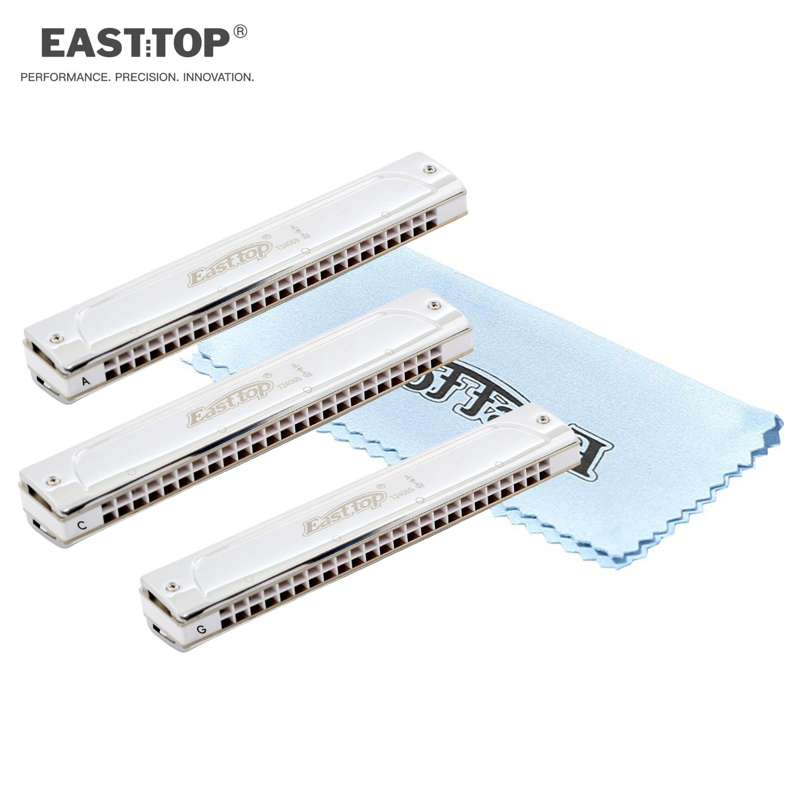 Easttop 24Hole Professional Tremolo Harmonica Set of A C G Mouth Organ Lot of 3
