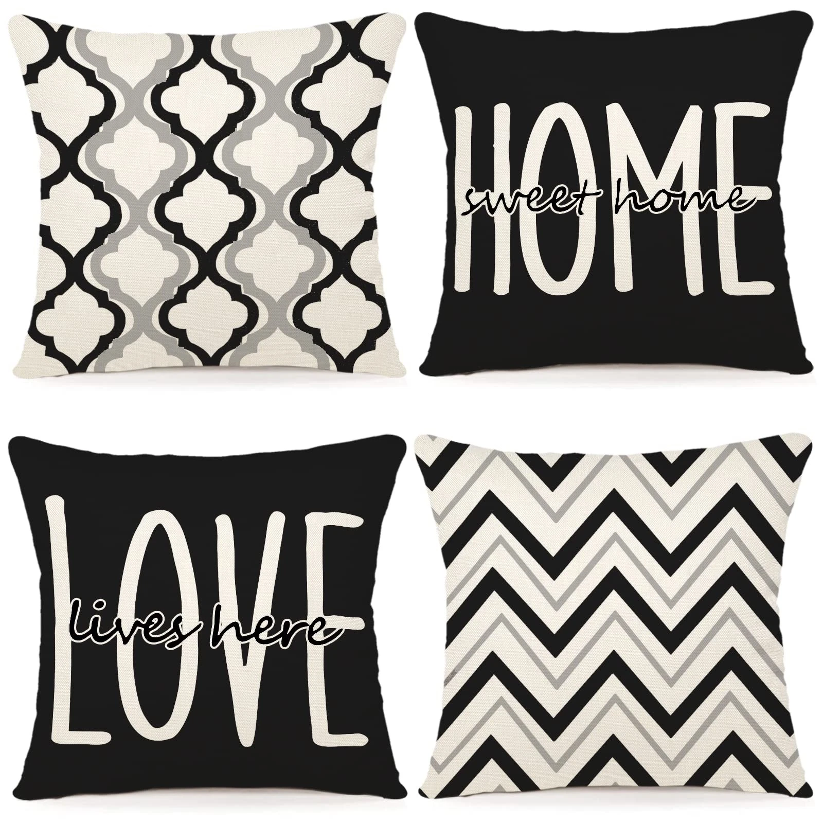 YCOLL Farmhouse Pillow Covers 18x18 Set of 4 18" x (Pack 4), Black