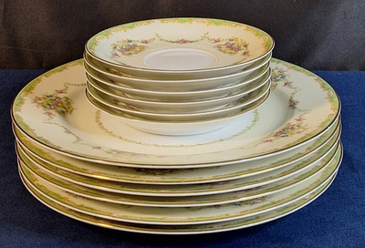 VTG Noritake China GreenBriar #4730 Lot of 12: 6 Dinner Plates 6 Teacup Saucers