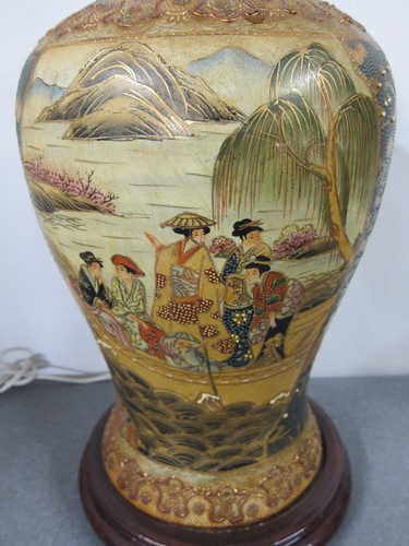 Japanese Satsuma Porcelain Vase Table Lamp - SINGLE or PAIR - Picture 5 of 14