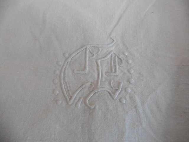 2 ANCIENS DRAP DE PENSION LIN X COTON ECRU"CP"JOURS 100X200 CM - Photo 4/4