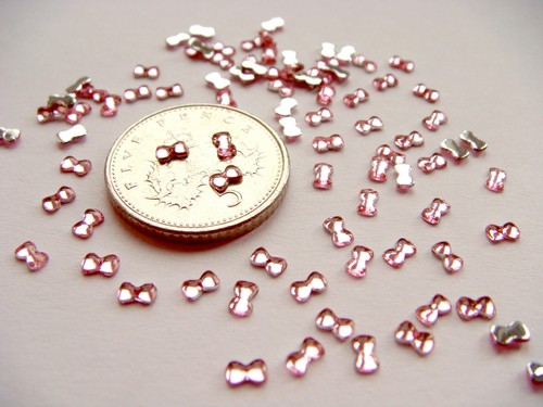 100 Cute 3mm 3D Mini Bows Nail Art Rhinestones CHOOSE COLOUR bow tie gems - Picture 8 of 14