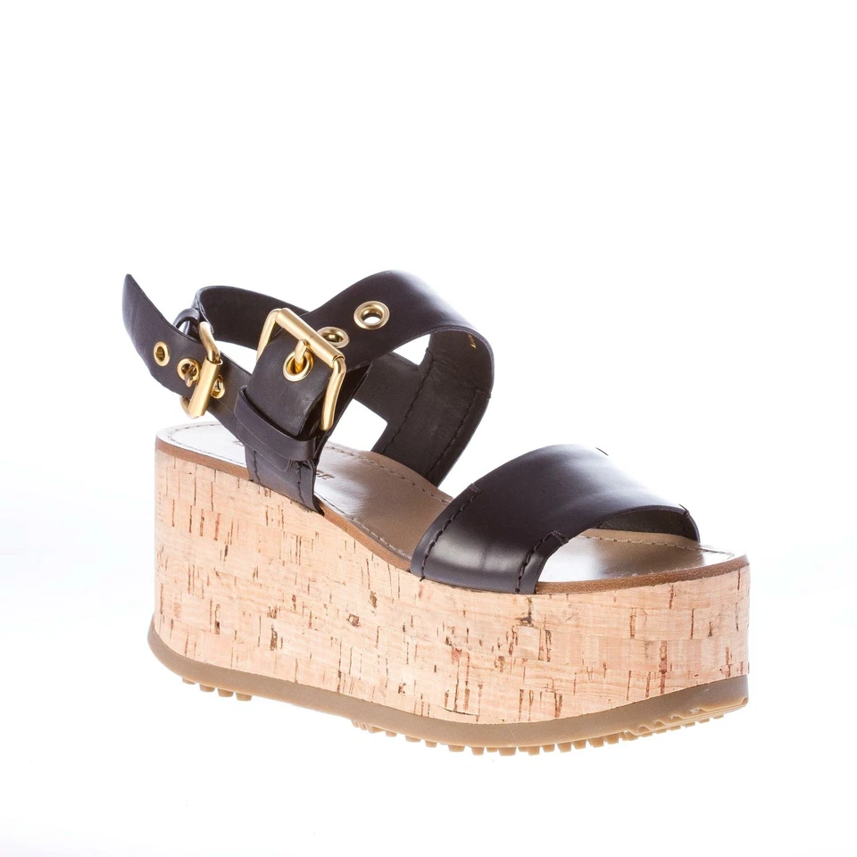 CAR SHOE scarpe donna women shoes sandalo in pelle NERO con fibbie dorate - Immagine 2 di 4