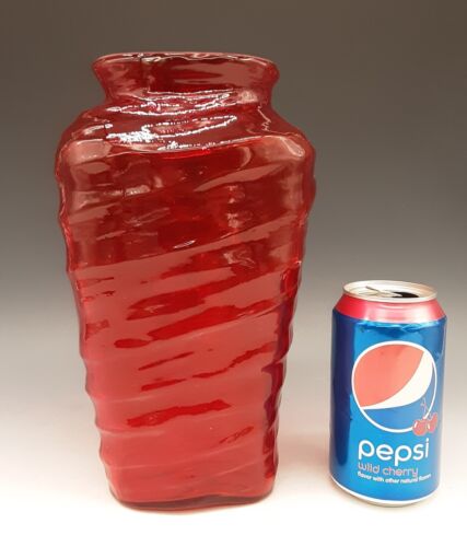 Vintage CONSOLIDATED Art Glass "CATALONIAN" Ruby Red Triangular 3 Sided 10" Vase