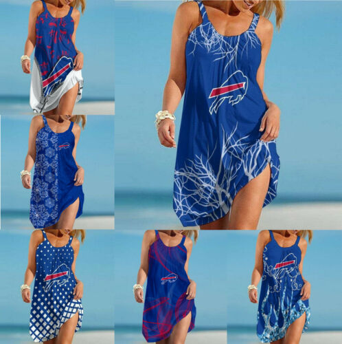 Buffalo Bills Women Summer Sundress Casual Sling Dresses Hawaiian Beach Sundress Image