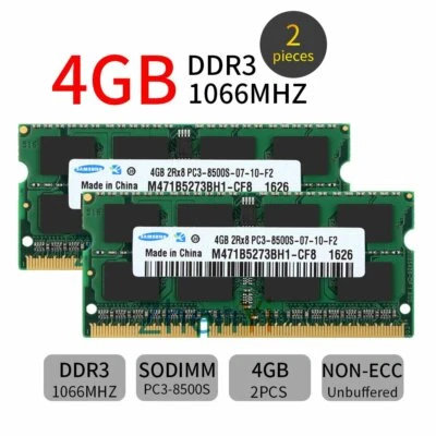 NO-NAME/GENERIC Für Samsung 8GB 2x 4GB PC3-8500S DDR3 1066mhz RAM 2RX8 204pin SO-DIMM Laptop DE