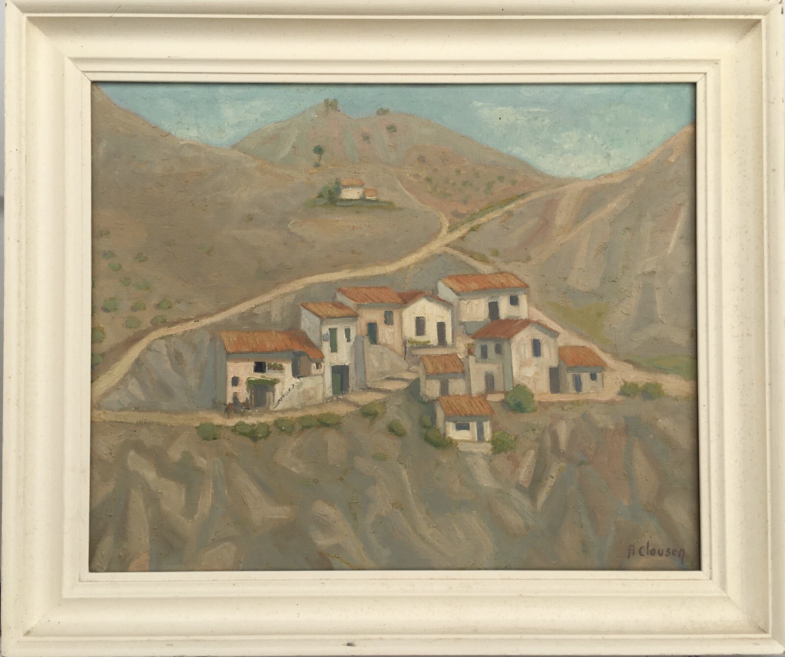 Óleo De Europa Del Sur España Italia Portugal Casas En Las Montañas Firmado