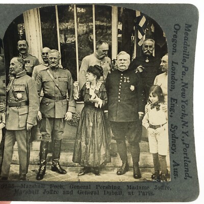 General Pershing Paris WW1 Stereoview c1918 France Foch Joffre Duball Card B1766