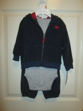 Carter's Baby Boys 3 Piece Pants Bodysuit Hoodie Set Blue Bear 12M NWT