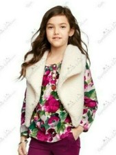 Gymboree LOT of 2- PLUM PONY Girls ivory sherpa VEST and floral SHIRT, size 7 8