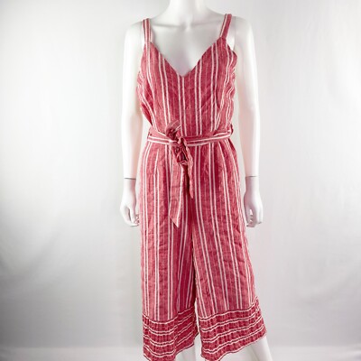 Anthropologie Red Striped Belted Jumpsuit Size SP Sleeveless ROBIN Ett:twa