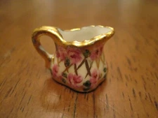 VTG Dollhouse Miniature Floral Pitcher w/ Gold Gilt Ni-Glo Nicole Minnick 1:12