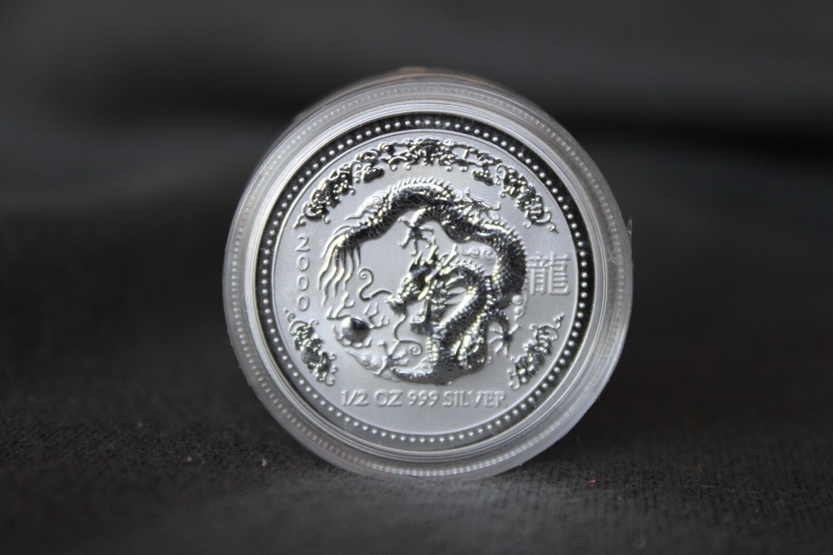 5X 2000 AUSTRALIA 1/2 OZ SILVER 50 CENT YEAR OF THE DRAGON