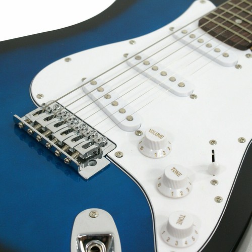Guitarra eléctrica azul tamaño completo con amplificador, estuche y paquete de accesorios para principiantes - Imagen 10 de 11