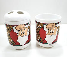 Vtg White Plastic Santa Claus Reindeer Christmas Bathroom Toothbrush Holder Cup