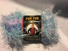 FUN FUR STRIPES EYELASH BLUE PINK ICECAP KNITTING CROCHET DESIGNER YARN 40G