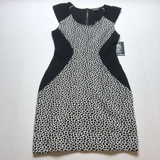 Express Sz 6 Black Animal Print Fitted Sheath Dress New Full Zip Back A1143