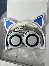 NEW Glowing LED Fox/Cat Ear Media Headphones Lights Up Blue MusicGift For Kids