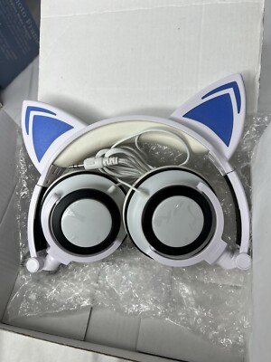 NEW! Glowing LED Fox/Cat Ear Media Headphones Lights Up Blue MusicGift For Kids