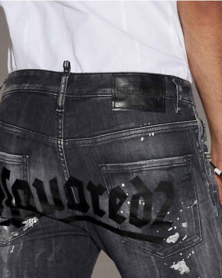 without tags DSQUARED2 Distressed Black Wash Jeans With Logo Print At  G1N