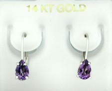 GENUINE 1.22 Cts AMETHYST DANGLING EARRINGS 14K WHITE GOLD - Free Certificate