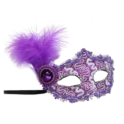 Glitter Masquerade Feather Venetian Mask Fancy Dress Party Ball Eye Mask Lace UK - Picture 7 of 18