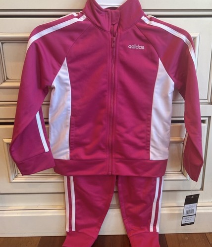 Adidas Track Suit Girls Pink & White 2 Pc Set Jacket Pants, SIZE 4 NWT $54