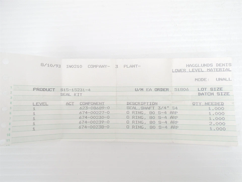 HAGGLUNDS-DENISON - Kit de sellos para bombas de alta elevación de turbina - S15-15231-4 - (NUEVO EN CAJA) Foto 3 de 4