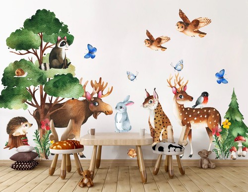 Forest Jungle Animals with Big eyes hedgehog Nursery Wall Decal Stickers - Picture 4 of 8