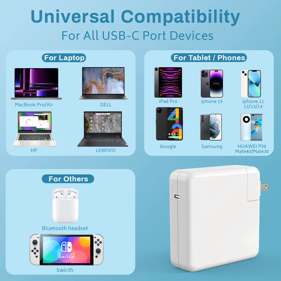 61W USB C Adapter Charger For Apple MacBook PRO 13" A1718 i5 + Cable A1708 A1947 - Image 2 of 4
