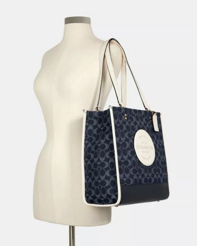 dempsey tote in signature jacquard with patch