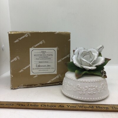 2006 Roman Inc - Porcelain Rose Music Box - 25th Anniversary-  Lover s Concerto 