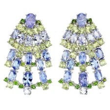 925 Sterling Silver Earrings Oval Tanzanite Peridot Natural Gemstone Jewelry