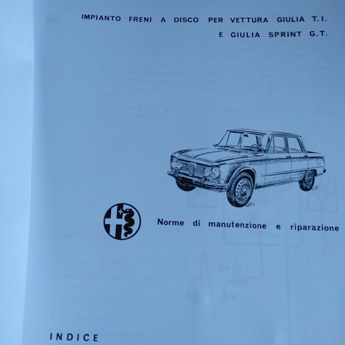 ALFA ROMEO MANUAL REPAIR SYSTEM DISC BRAKES GIULIA ED. 09/196. - Picture 1 of 2