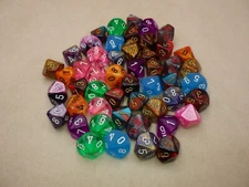 10mm Mini D10 (Ten Sided) Dice Bag of x50 Assorted Loose Polyhedral RPG Tools