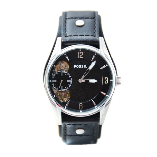 NEW FOSSIL BLACK LEATHER CUFF BAND 