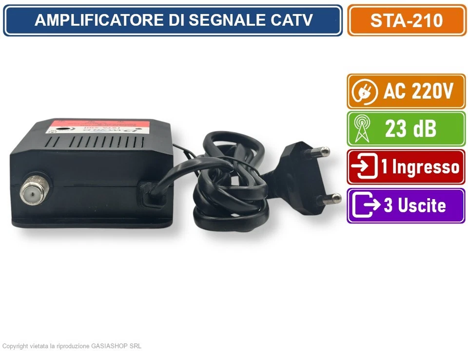 AMPLIFICATORE DI SEGNALE TV GUADAGNO 20dB 1 INGR. 3 USCITE BANDA DA 47 A 862MHZ - Immagine 4 di 4