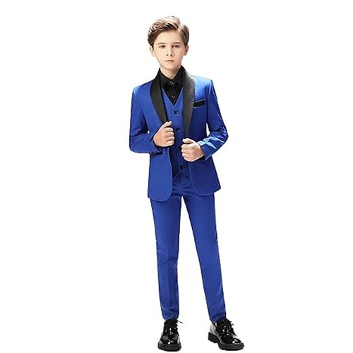 Boys Suits Slim Fit Formal Outfit Wedding Suit Kids Suits Set Coat Pants Vests - Picture 23 of 26