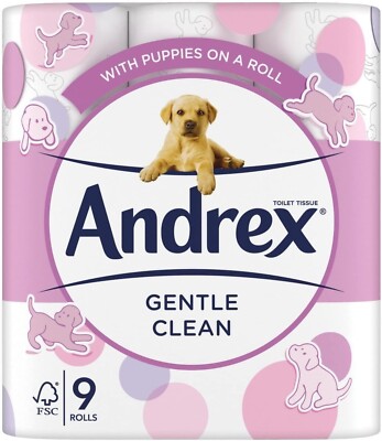 Andrex Gentle Clean Toilettenpapier - 9 Toilettenpapierpackungen - Großeinkauf Toilettenpapier -