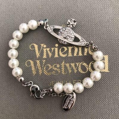 Vivienne Westwood ORB MINI BAS RELIEF Pearl Bracelet Silver Outlet