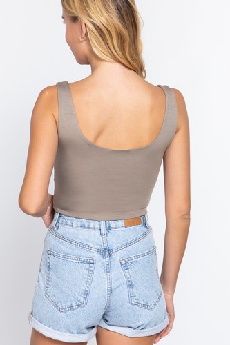 Women's Basic Scoop Solids Neck Rayon Sleeveless Casual Crop Tank Top Shirt - Picture 17 of 29
