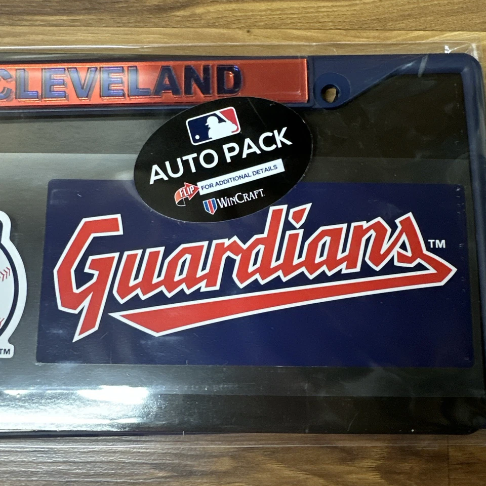 CLEVELAND Guardians Metal License Plate Frame And  One 3”x 10”  Metallic Decal - Image 4 of 4