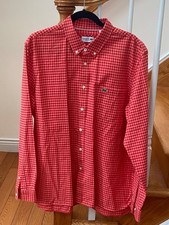 Lacoste Men's Red Plaid Button Up Casual Dress Shirt, Size FR 44/ US XL - EUC