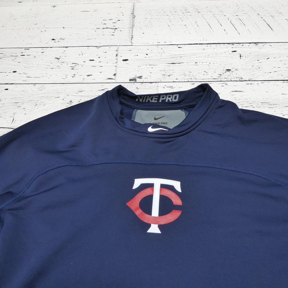 Minnesota Twins Shirt Mens XL Navy MLB Baseball Nike Pro Long Sleeve Mock Neck - Image 2 of 4