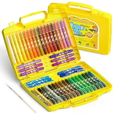 Shuttle Art 48 Colors Gel Crayons For Toddlers, NonToxic Crayons Set With 1 Brus