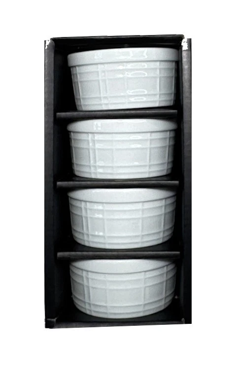 Home Essentials Set of 4 Cross Lines White Round Ramekins 4oz Porcelain NEW GB - Image 3 of 4